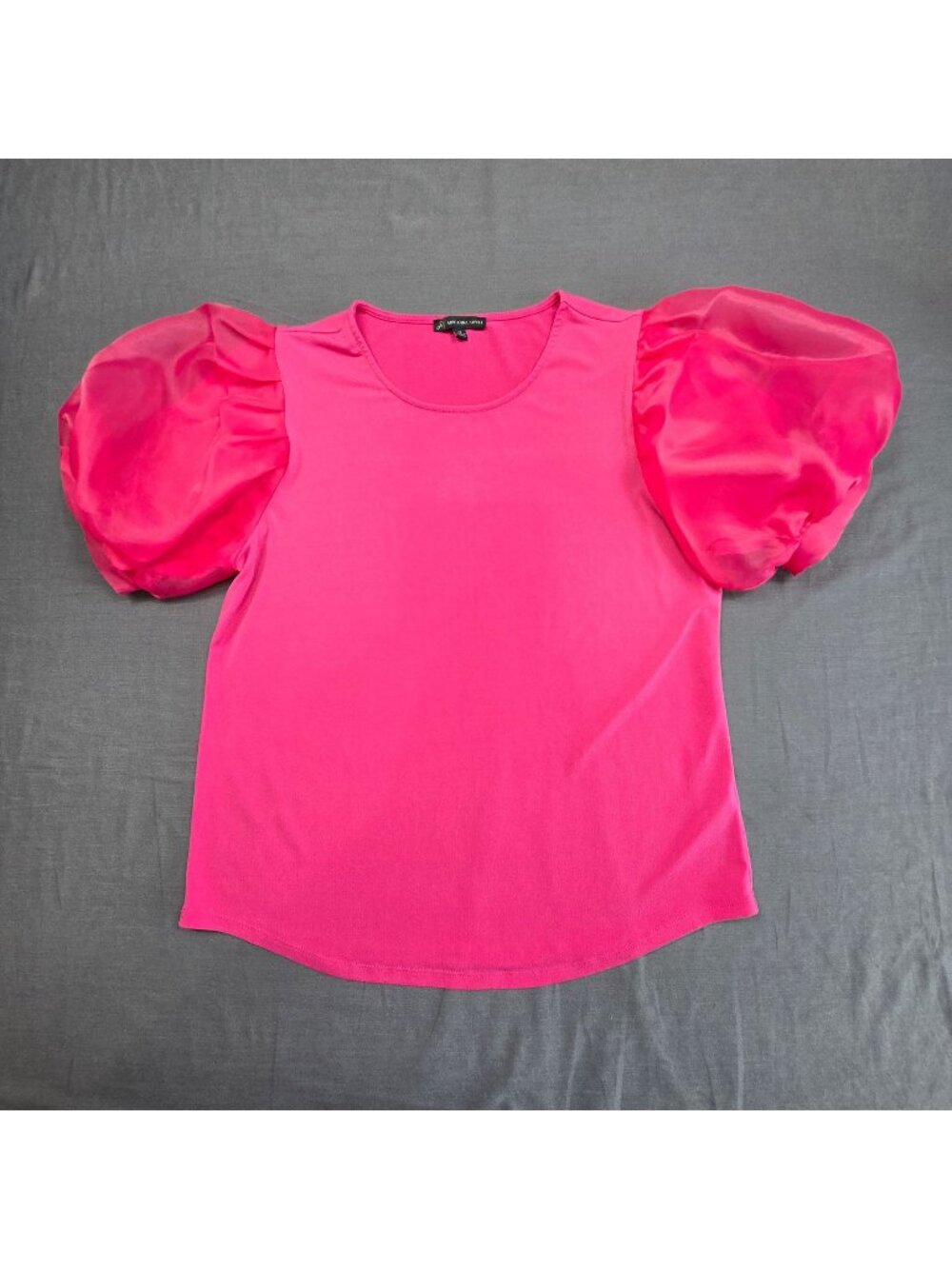 Adrianna Papell Small Top Bright Pink Puff Sleeve Scoop Neck Shirt